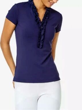 Lilly Pulitzer Frida Golf Polo Top Ruffle Short Sleeves SIze XXS Blue UPF